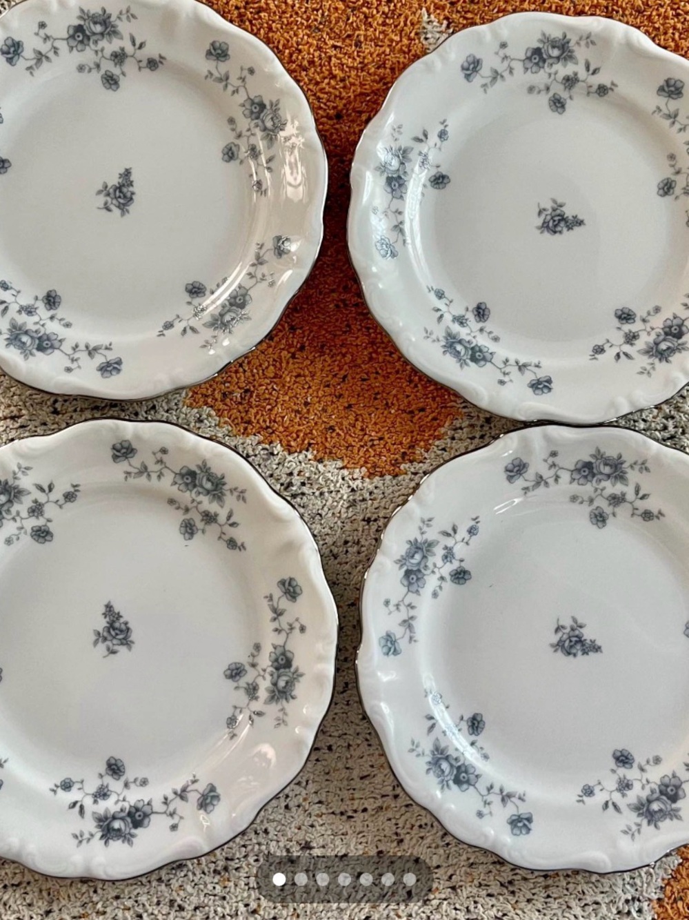 6” Haviland White Porcelain Dessert Plates with Blue Floral Pattern - Set of 4
